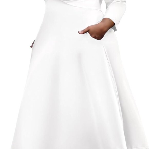 Women's Plus Size Stretchy Flared Wrap Dress Casual Wedding Guest Midi Dresses V - Picture 1 of 5